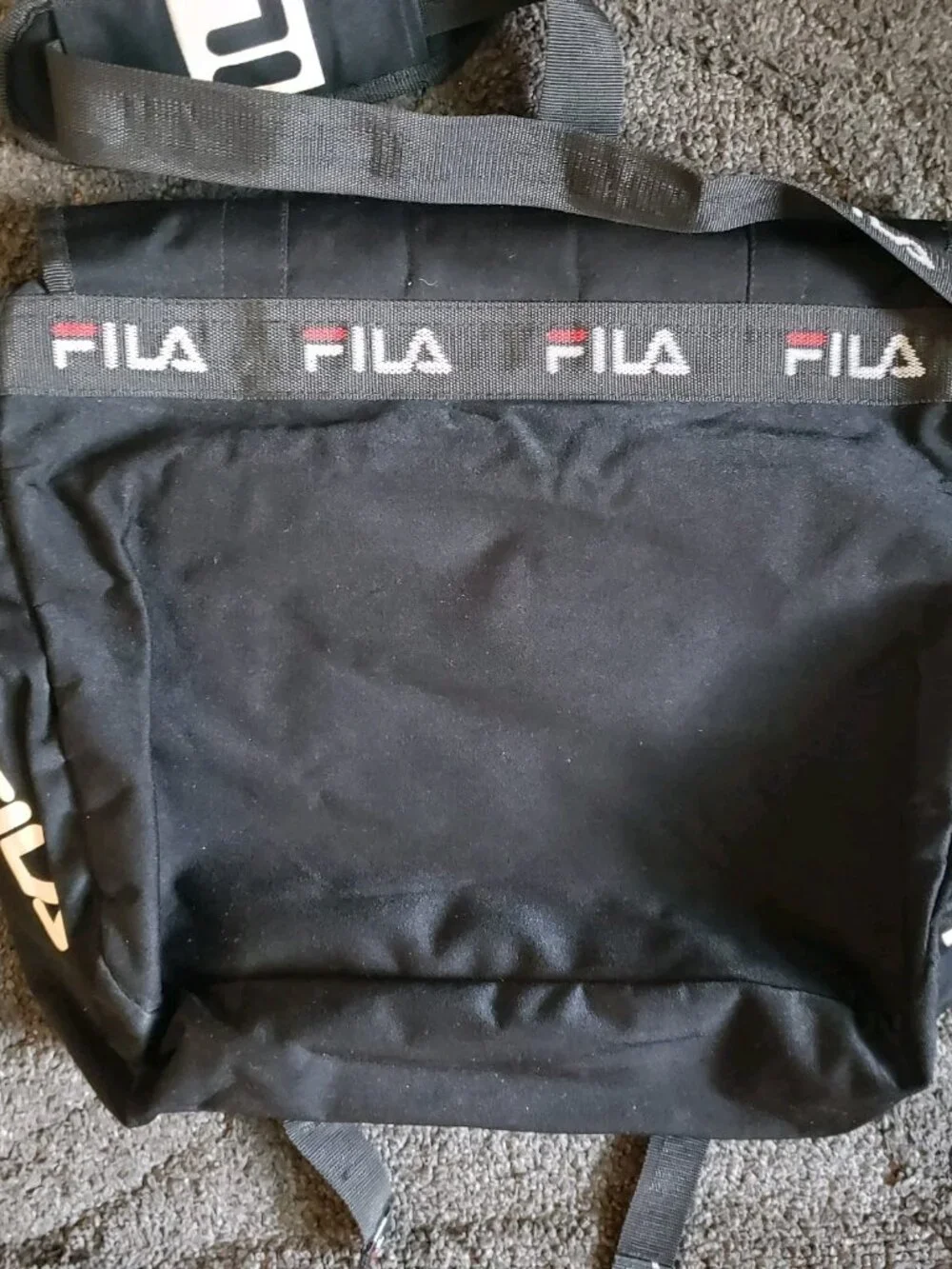 Vintage FILA Messenger Bag Black/White Zip Adjustable Strap Pockets